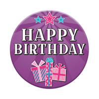 Six small Tiger Feet birthday badges with open designs, featuring colorful birthday-themed graphics and playful styles.