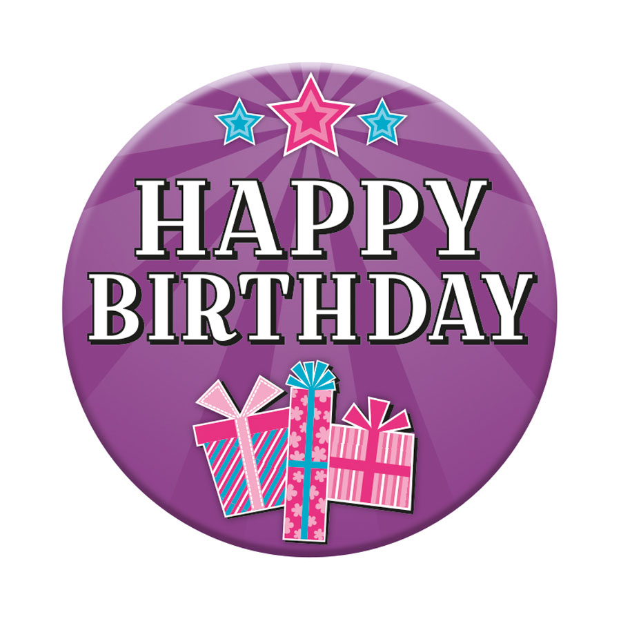 Six small Tiger Feet birthday badges with open designs, featuring colorful birthday-themed graphics and playful styles.