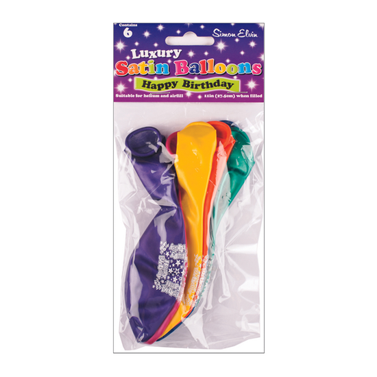 Simon Elvin Satin Birthday 11" Latex Balloons 6pk