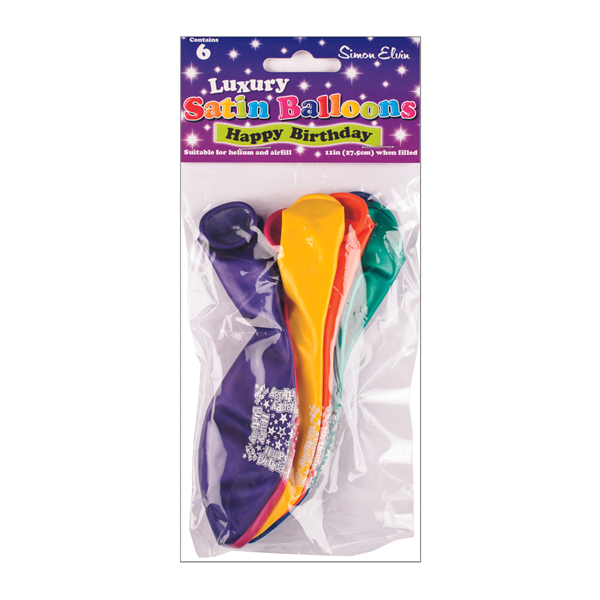 Simon Elvin Satin Birthday 11" Latex Balloons 6pk