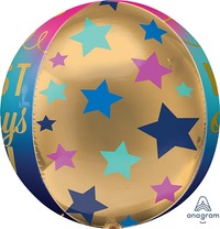 Anagram Gold & Stars 15" Orbz Balloon