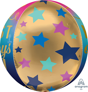 Anagram Gold & Stars 15" Orbz Balloon