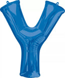 Blue Anagram foil balloon in the shape of the letter Y, measuring 34 inches tall, perfect for celebrations and decorations.