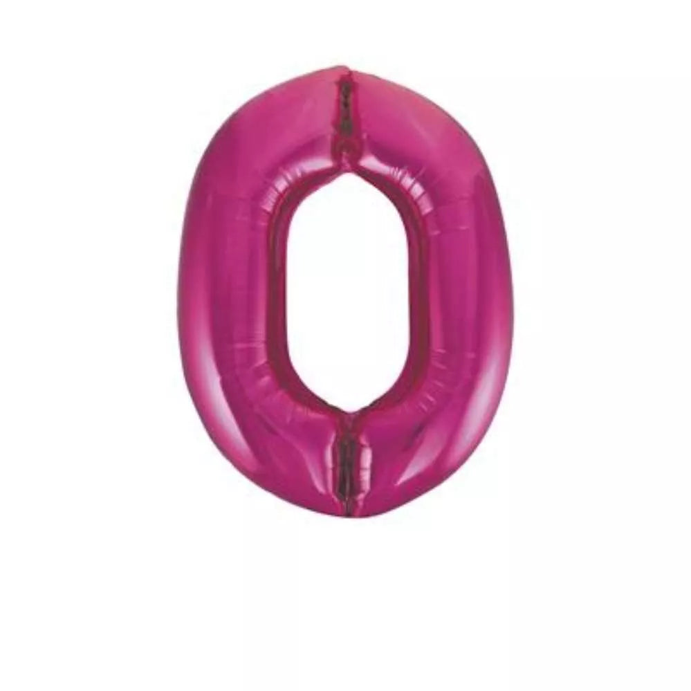 Unique Foil Balloon Pink Glitz 34" Number 0