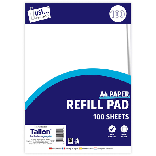 Tallon Refill Pad Plain 100 Sheet A4