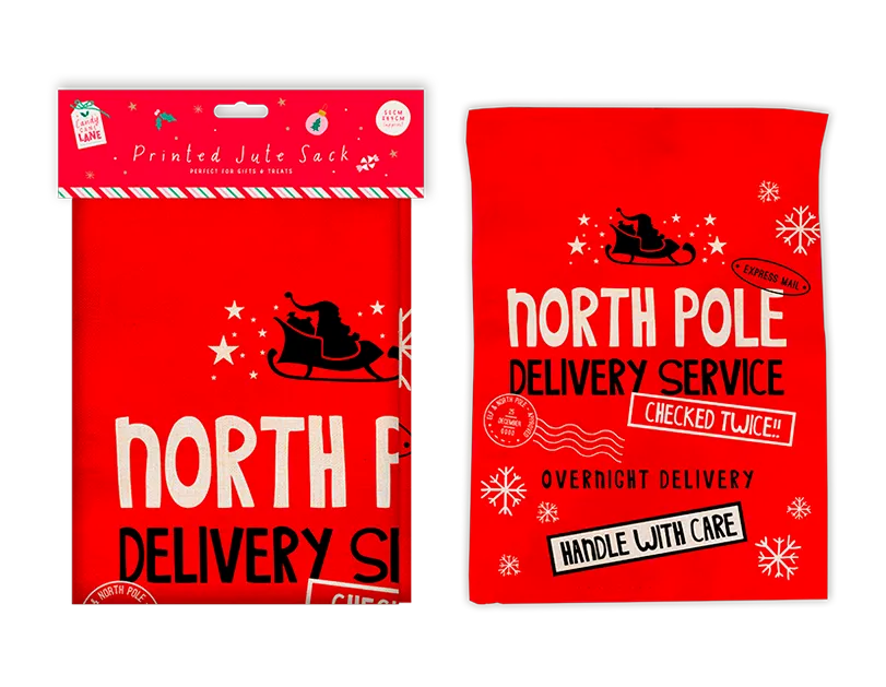 Santa Sack Jute North Pole Delivery 69x50cm