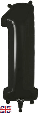 Oaktree black foil balloon shaped as the number 1, 34 inches tall, designed for celebrations and party decorations.