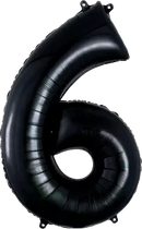 Black 34-inch Anagram foil balloon shaped as the number 6, shiny and reflective, perfect for celebrations and special events.