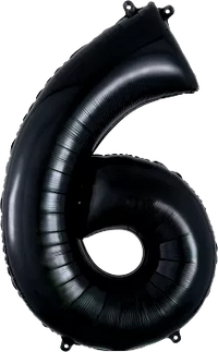 Black 34-inch Anagram foil balloon shaped as the number 6, shiny and reflective, perfect for celebrations and special events.