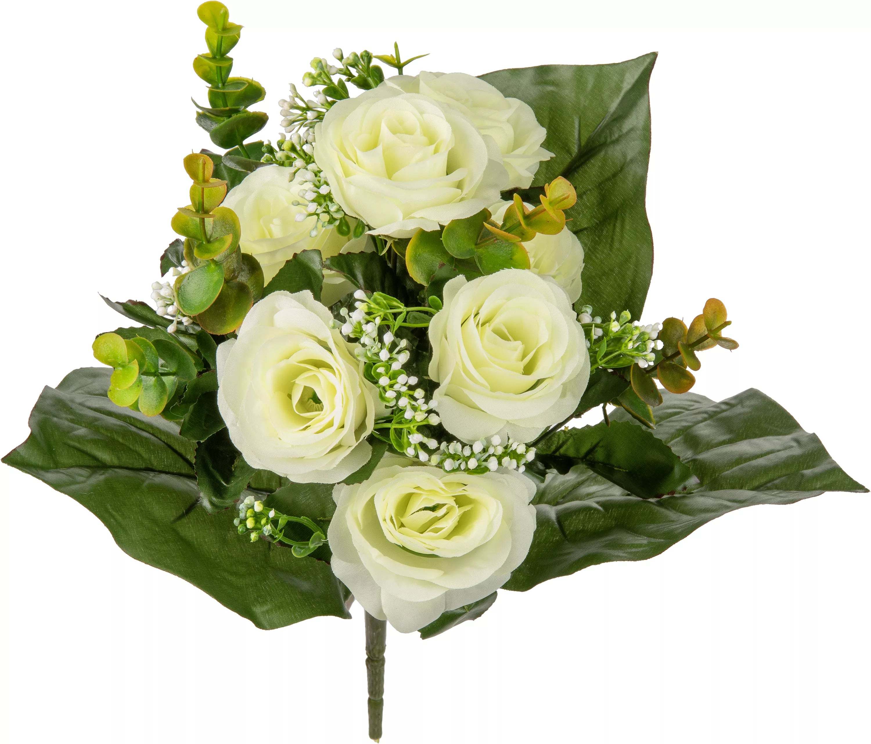Eleganza Rose & Eucalyptus Bush Ivory 35cm