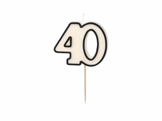 PartyDeco Party Candle Age 40 White 5.5cm