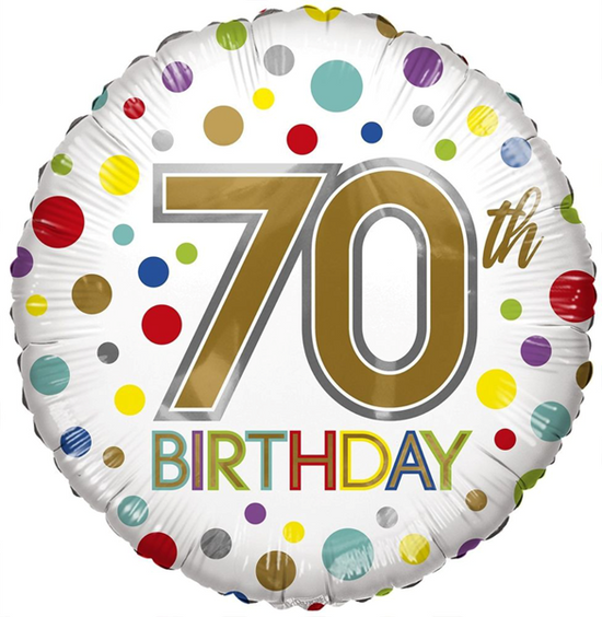 APAC Foil Balloon Eco Rainbow Dots Age 70 18"