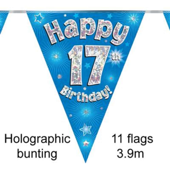 Bunting 11 Flags Blue Holographic Birthday Age 17