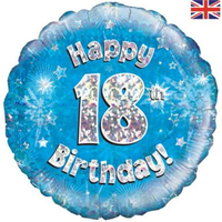 18" 18th Birthday Blue Holographic Foil Balloon