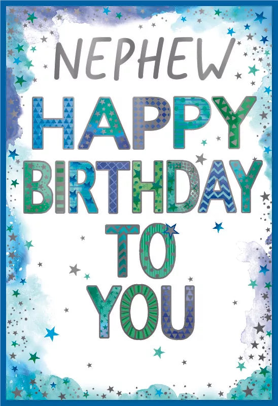 Simon Elvin C50 birthday cards set for nephew, featuring colorful designs in a 6-pack package.