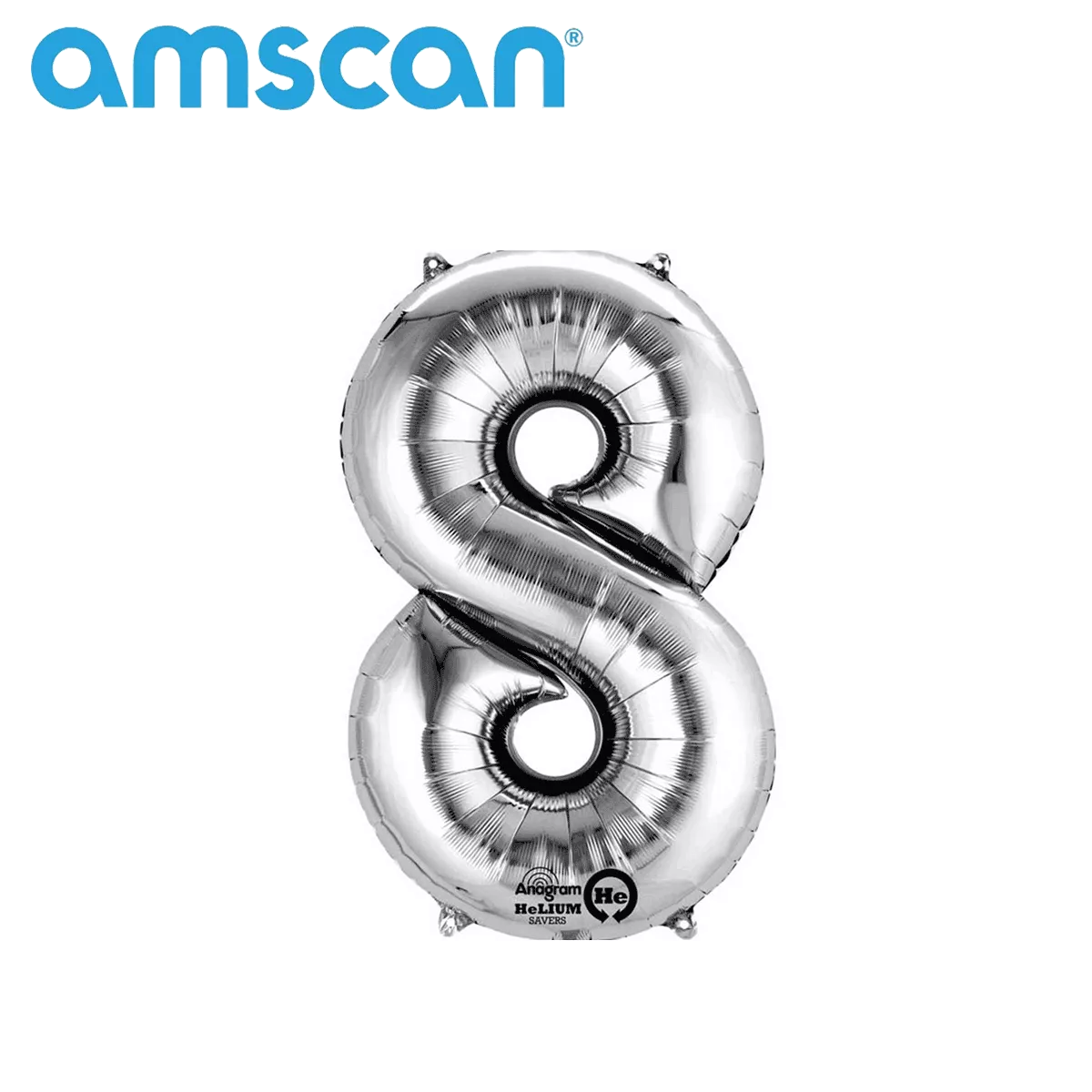 Silver Anagram foil balloon in a 16-inch number 8 shape, shiny and reflective, suitable for celebrations and decorations