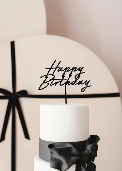 Happy Birthday Black Acrylic Cake Topper 16.5cm