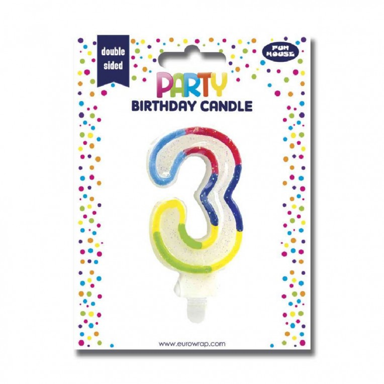 Eurowrap Party Candle Number 3 Glitter Rainbow