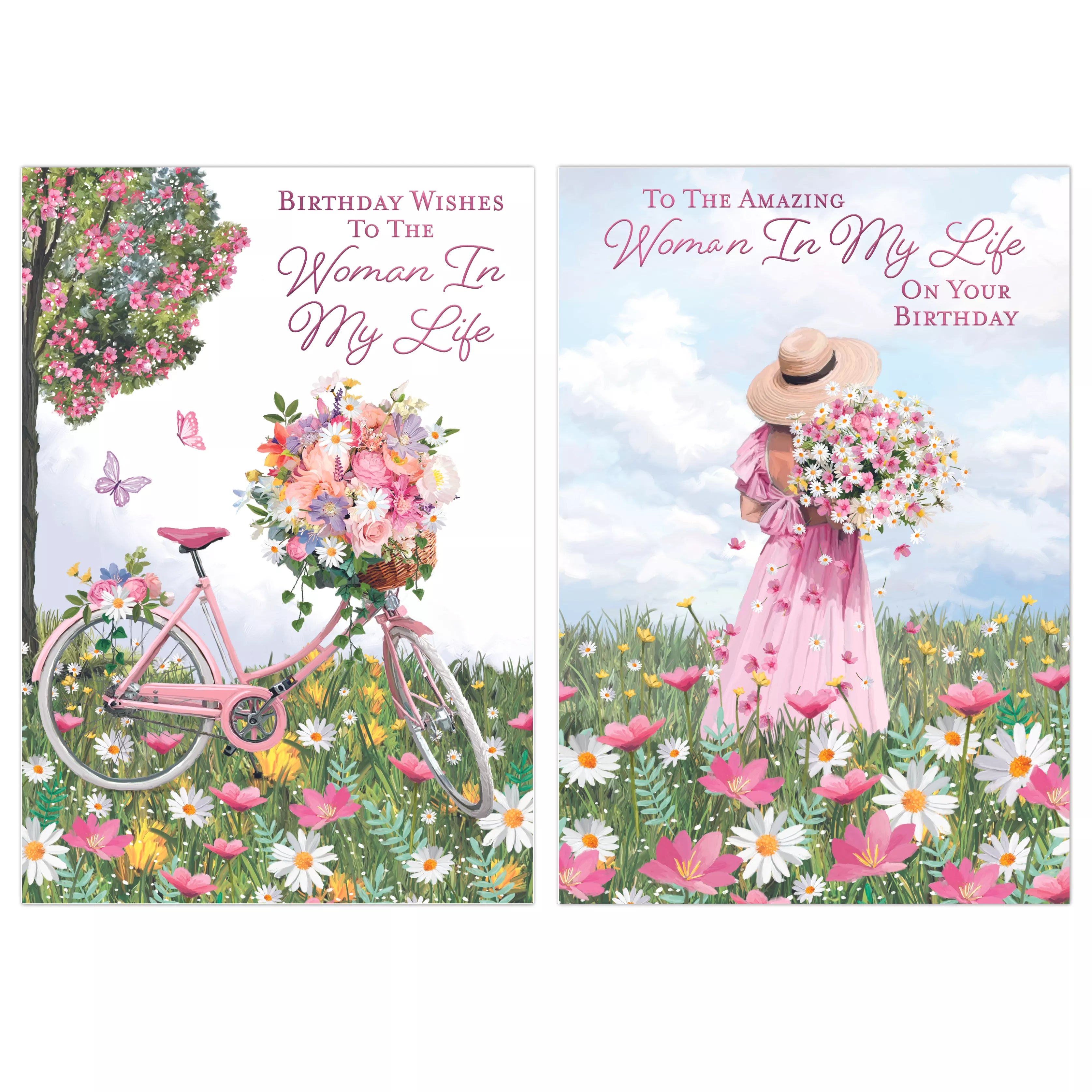 Poppyhill C50 Birthday Woman In My Life greeting cards, 12-pack, featuring floral and heartfelt designs for special occasions