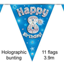 Bunting 11 Flags Blue Holographic Birthday Age 8