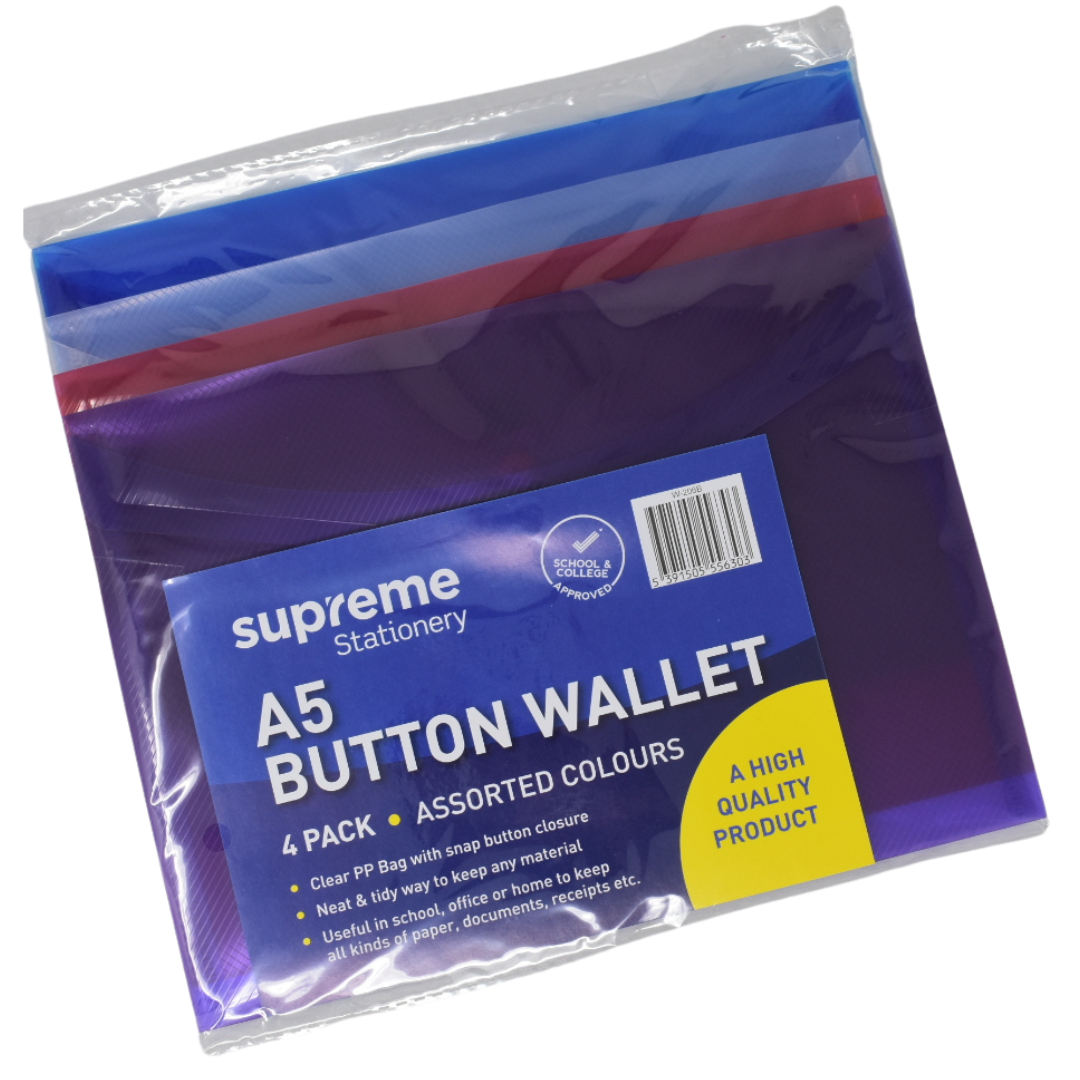 Reach Stationery 4 Pack Button Wallet A4