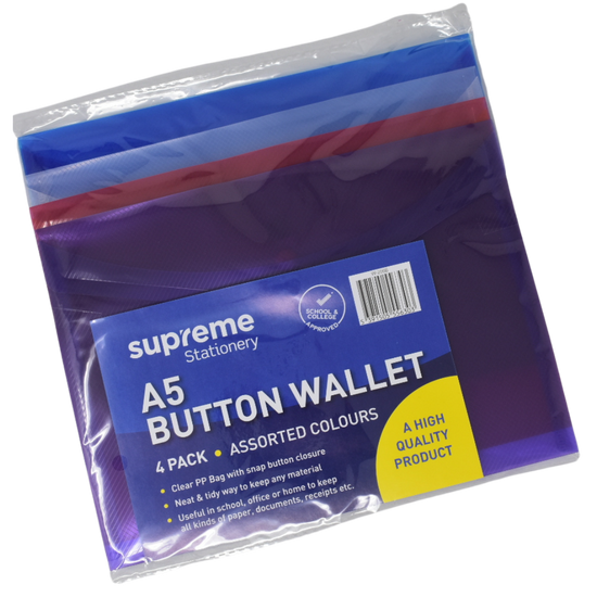 Reach Stationery 4 Pack Button Wallet A4