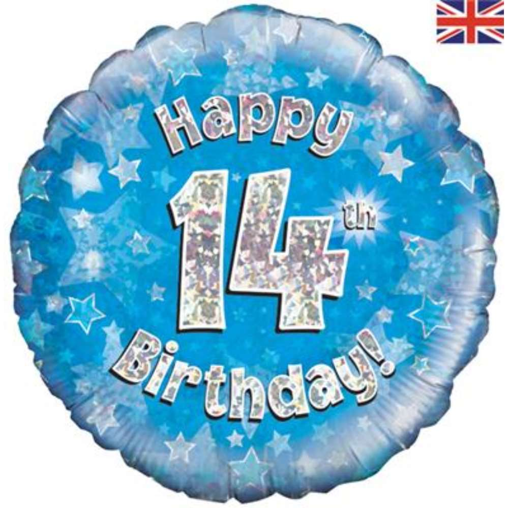 18" 14th Birthday Blue Holographic Foil Balloon