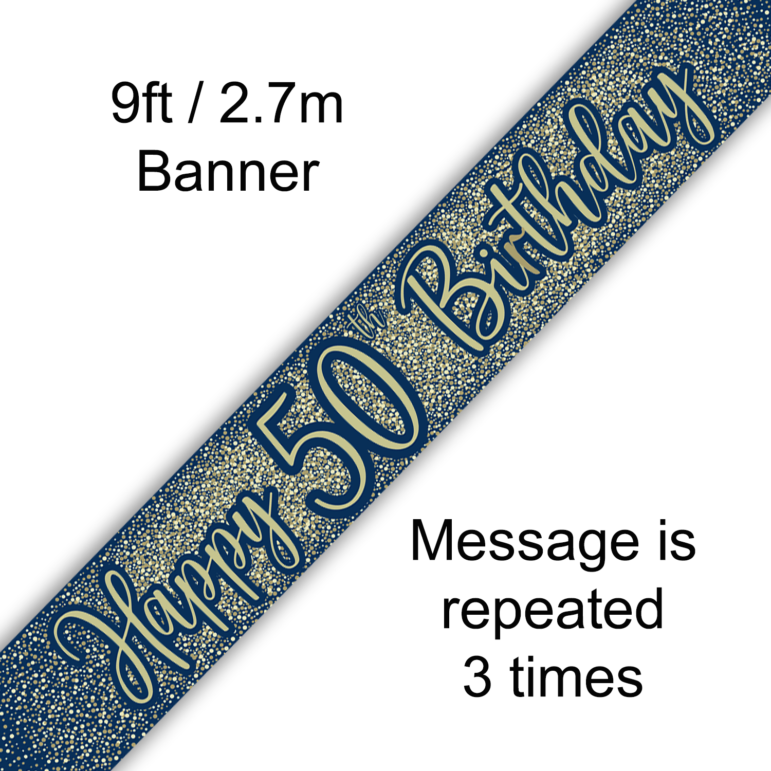 Oaktree Banner Age 50 Gold & Navy 9ft