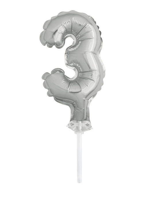 Silver Foil Number Cake Topper 5" Balloon Three