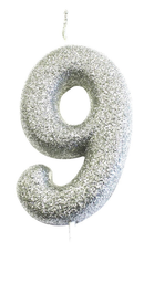 Creative Party Candle Number 9 Glitter Silver 7cm