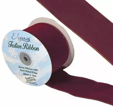 Eleganza Velvet Ribbon Burgundy 60mm x 10m