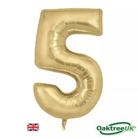 Oaktree gold foil number 5 balloon, 34-inch size, shiny silk finish, designed for celebrations and decorative events.