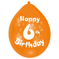 10 Latex Balloons 9" Birthday Age 6