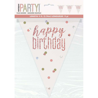 Unique Glitz Rose Gold Birthday Flag Banner 9ft