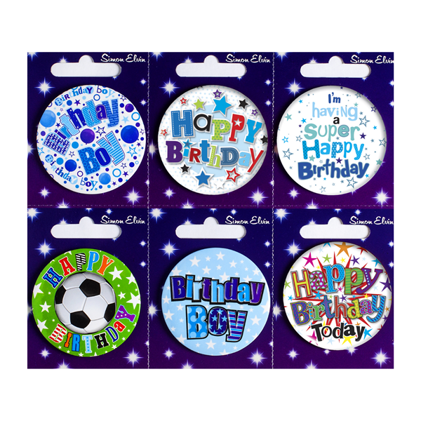 Happy Birthday Boy Mix Small Badges 55mm 6pk