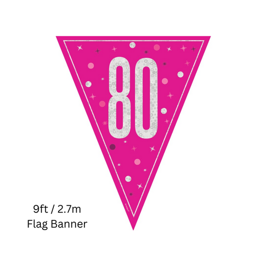 Unique Flag Banner Pink Glitz Age 80 9ft