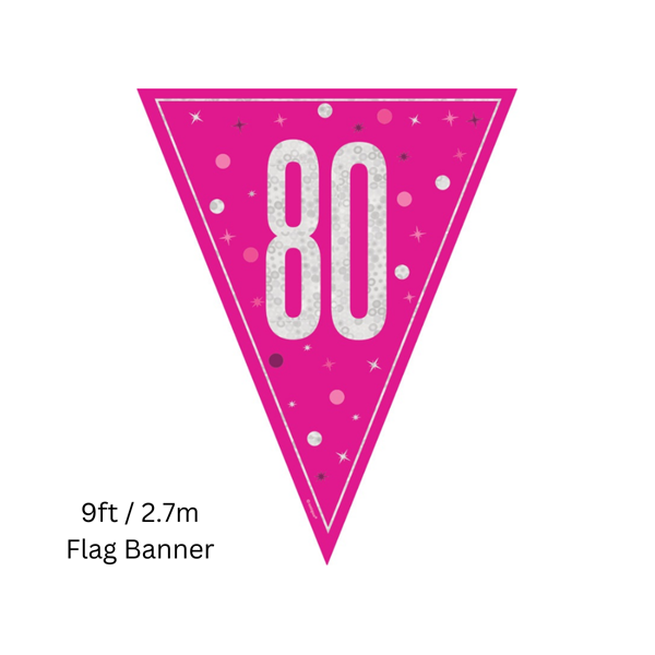 Unique Flag Banner Pink Glitz Age 80 9ft
