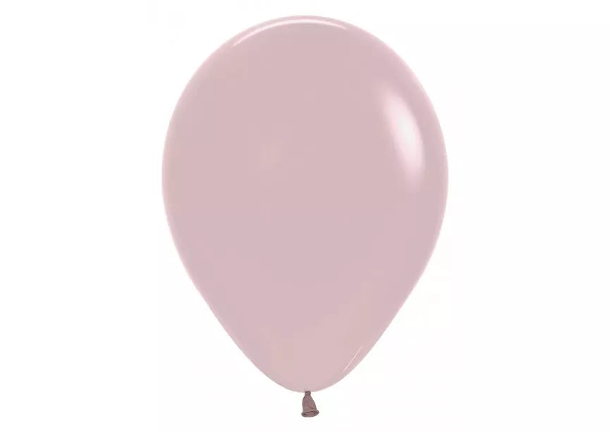 Sempertex Pastel Dusk Rose 12-inch latex balloons, decorated for celebration, in a 12-pack for party decorating.