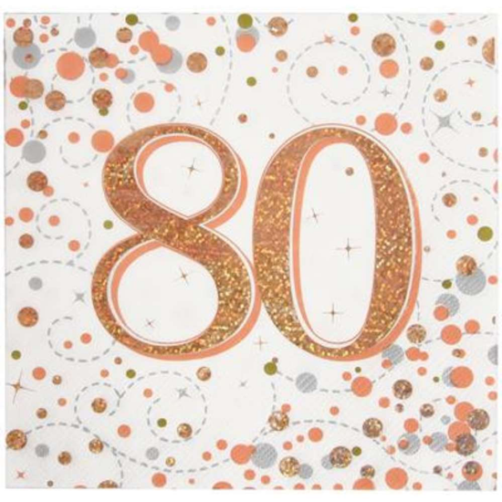 Oaktree Fizz Age 80 Rose Gold Napkins 16pk
