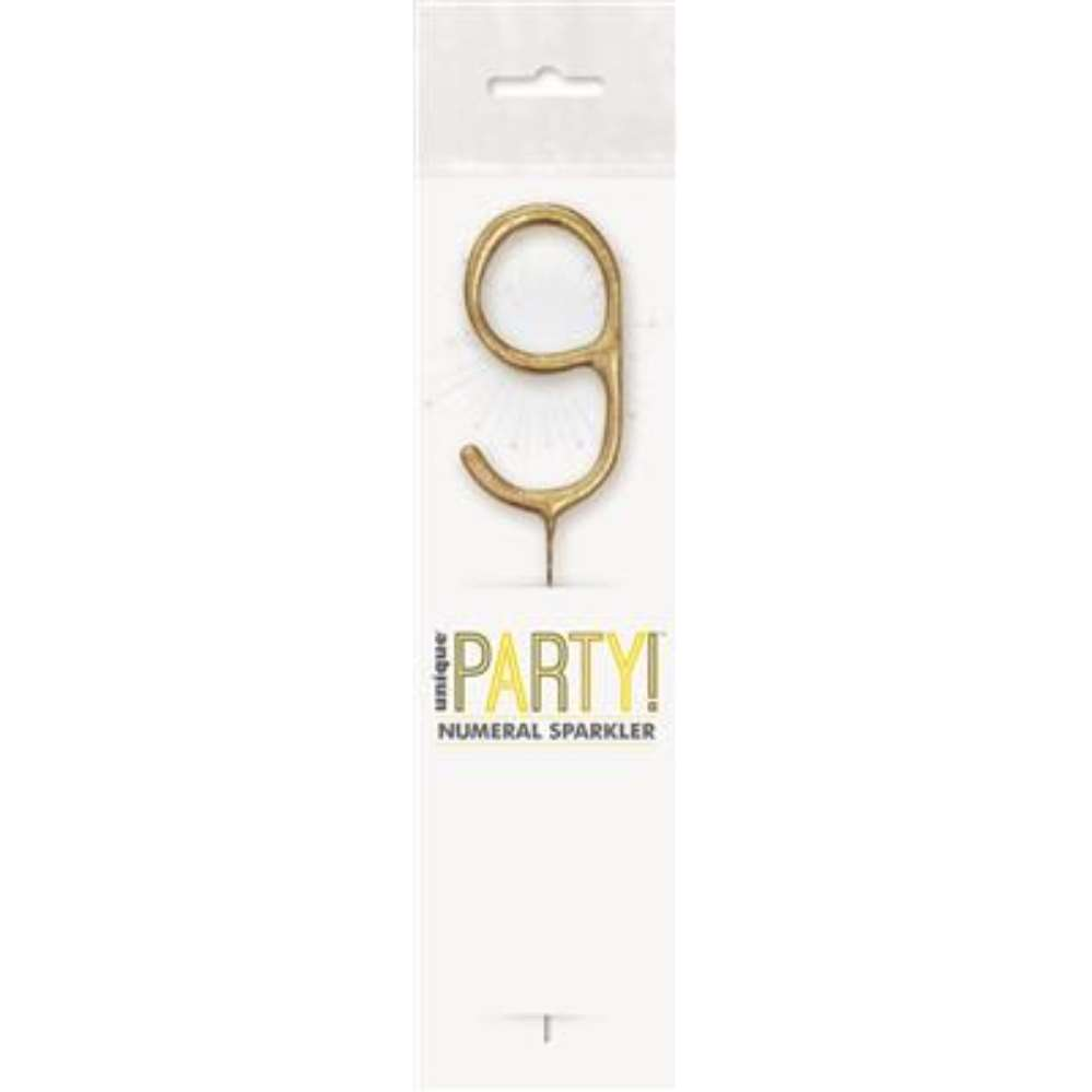 Unique Party Candle Sparkler Number 9 Gold 7