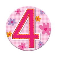 Six small Tiger Feet birthday badges with age 4 design for kids' birthday celebrations.