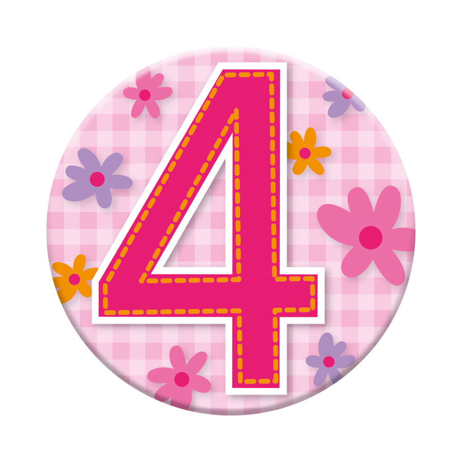 Six small Tiger Feet birthday badges with age 4 design for kids' birthday celebrations.