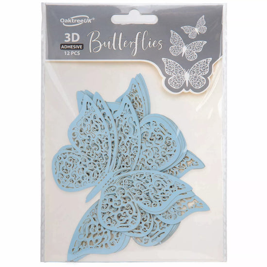 3D Adhesive Butterflies Light Blue 12pk
