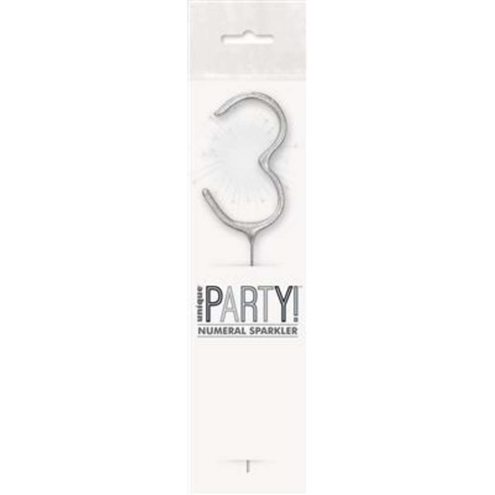 Unique Party Candle Sparkler Number 3 Silver 7