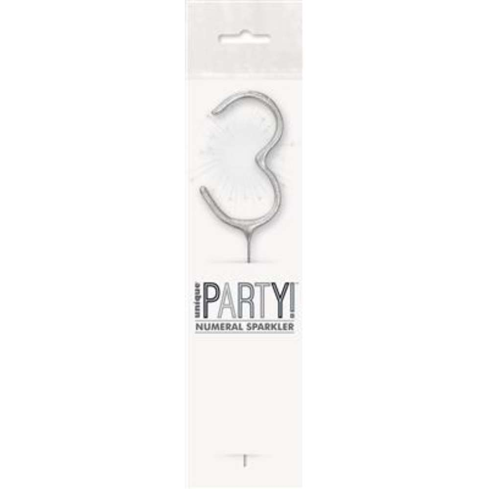 Unique Party Candle Sparkler Number 3 Silver 7