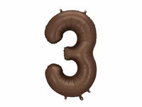 PartyDeco foil balloon in satin mocha with a 34-inch number 3 design, perfect for celebrations and party decorations.
