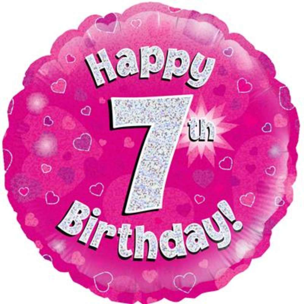 18" 7th Birthday Pink Holographic Foil Balloon
