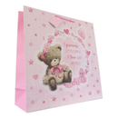 Gift Bag Baby Girl Bear Giant Square 6pk