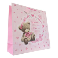 Gift Bag Baby Girl Bear Giant Square 6pk