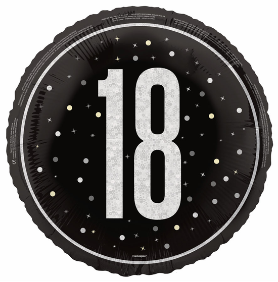Unique Foil Balloon Black Glitz Age 18 18"